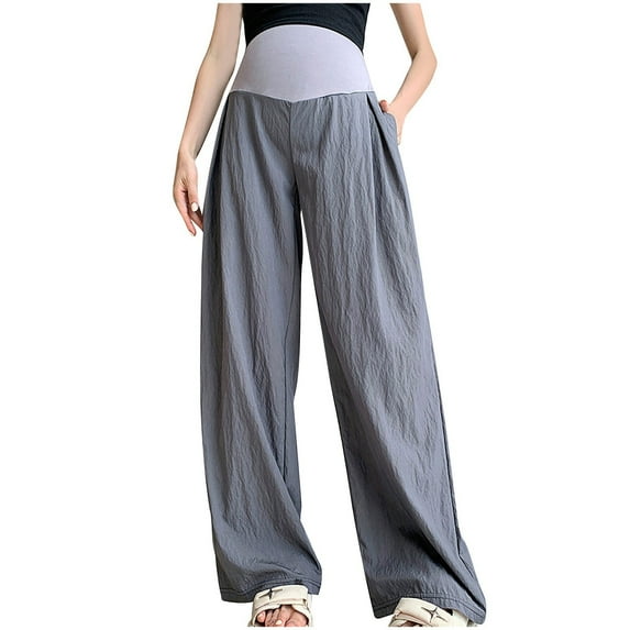 Edvintorg Spring Fall Maternity Work Pants Women Fashion Solid Color High Waist Full Length Maternity Wide Leg Pants with Pocket Loungewear Pregnancy Pants