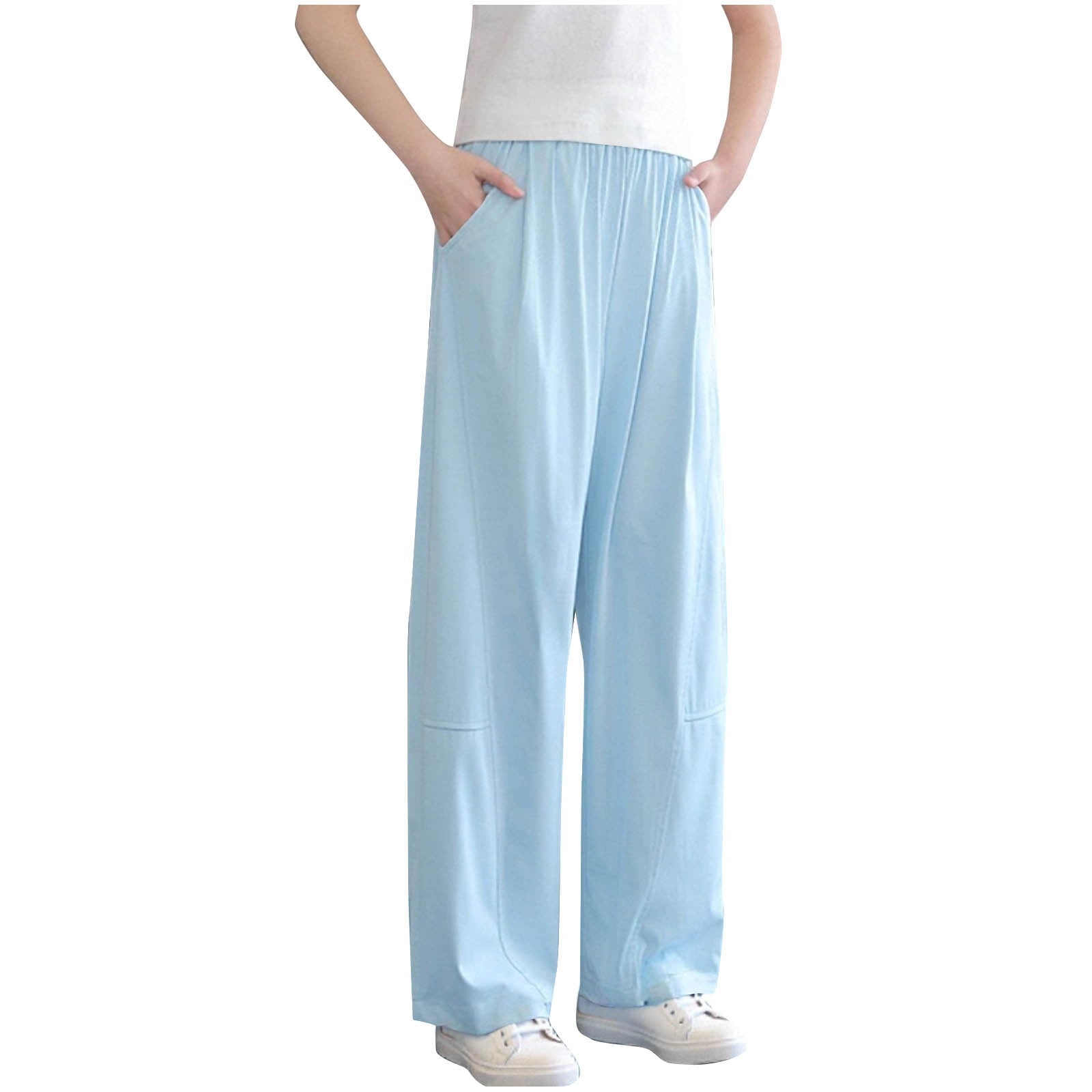 Girls' High Waist Solid Color Versatile Pants