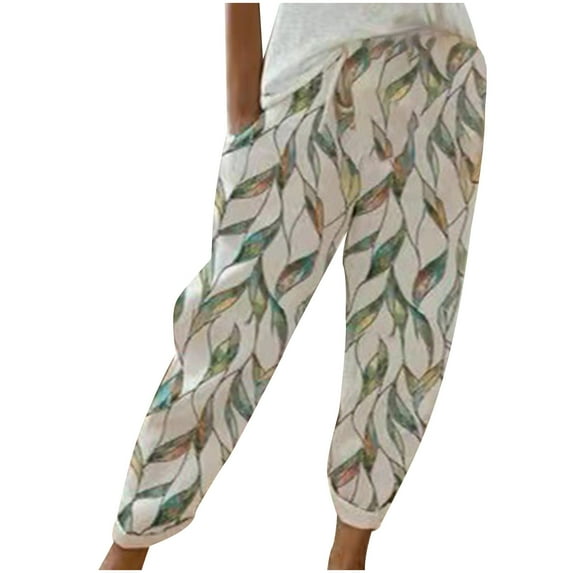 Edvintorg Streetwear 90S Vintage Women's Pants Summer Fashion Printed Straight Casual Drawstring Pants with Pockets Yellow L