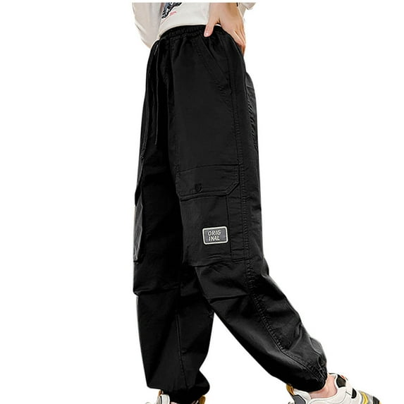 Edvintorg Streetwear Cargo Pants for Girls Fashion Solid Color Elastic High Waisted Casual Pants Trousers with Drawstring 8-14 Years School Outfits Teenage Girls' Clothing