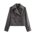 thumbnail image 1 of Edvintorg Streetwear Cropped Jacket Women's Solid Color Long Sleeve Lapel Double-Breasted Short Coat Fashion Work Office Casual Outerwear, 1 of 2