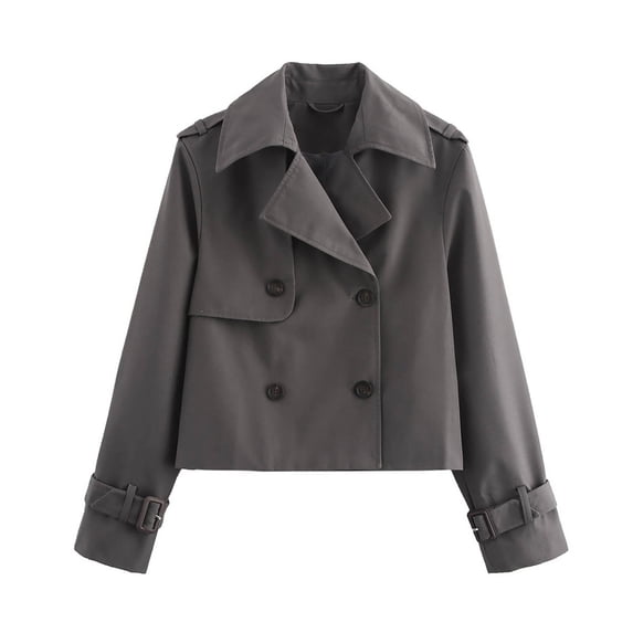 Edvintorg Streetwear Cropped Jacket Women's Solid Color Long Sleeve Lapel Double-Breasted Short Coat Fashion Work Office Casual Outerwear