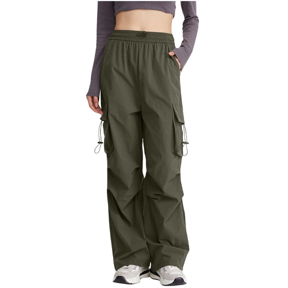Edvintorg Streetwear High Waisted Pants for Women Holiday Casual Loose Hiking Baggy Cargo Work Pants with Pocket Women's Trousers Army Green M