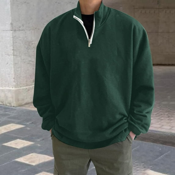 Edvintorg Streetwear Men's Half Zipper Pullover Sweatshirts Solid Color Stand-Up Collar Long Sleeve Top Sweatshirt Korean Style Clothes