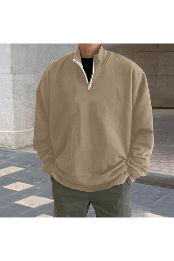 Streetwear Men's Half Zipper Pullover Sweatshirts Solid Color Stand-Up Collar Long Sleeve Top Sweatshirt Korean Style Clothes