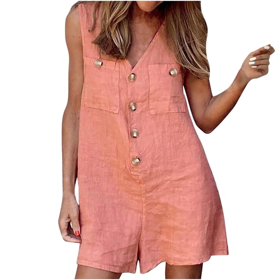 Edvintorg Streetwear Rompers for Women Summer Fashion Double Pocket Button Jumpsuit Loose Strap Shorts Solid Color Tank Top Jumpsuit Women's Clothing