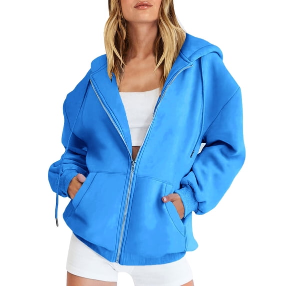 Edvintorg Streetwear Womens Zip Up Hoodies Long Sleeve Fall Oversized Casual Sweatshirts Jacket With Pocket Clearance Fashion Women's Zipper V-Neck Pullover Tops Long Sleeve Hooded Blouse Sweatshirt