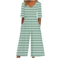 thumbnail image 1 of Edvintorg Striped Jumpsuits for Women Casual Short Sleeve V Neck Back Zipper Wide Leg Jumpsuit with Pocket Summer Beach Vacation Clothes for Women, 1 of 5