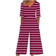 thumbnail image 1 of Edvintorg Striped Jumpsuits for Women Casual Short Sleeve V Neck Back Zipper Wide Leg Jumpsuit with Pocket Summer Beach Vacation Clothes for Women, 1 of 5