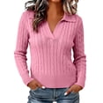 thumbnail image 1 of Edvintorg Sueters De Mujeres Fall Sweater Plus Size Women Long Sleeve Casual Pullover Top V Neck Loose Knit Sweaters Fashion Clothing Pink XL, 1 of 9