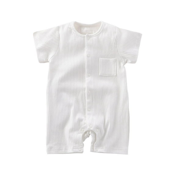 Edvintorg Summer 2025 Baby Rompers Solid Color Round Neck Short Sleeve Jumpsuit Cute Breathable Cotton Clothes Baby Onesies 3M-2Y