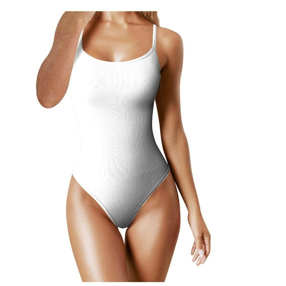 Edvintorg Summer Body Suits For Womens Threaded Low Neck Sleeveless Tank Top Skinny Bodysuit Women Romper On Clearance