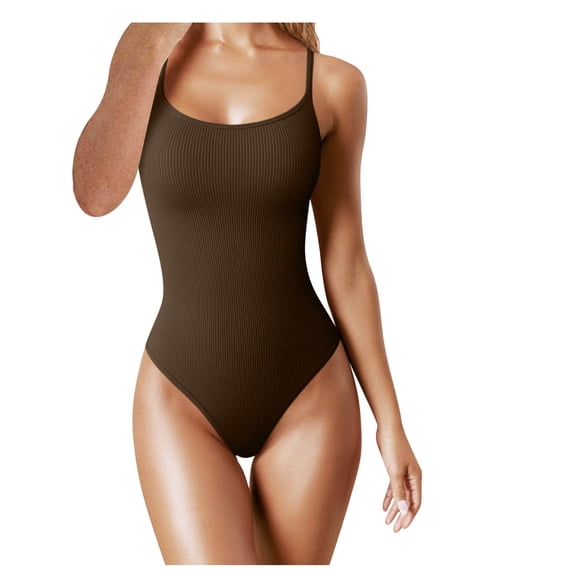 Edvintorg Summer Body Suits For Womens Threaded Low Neck Sleeveless Tank Top Skinny Bodysuit Women Romper On Clearance