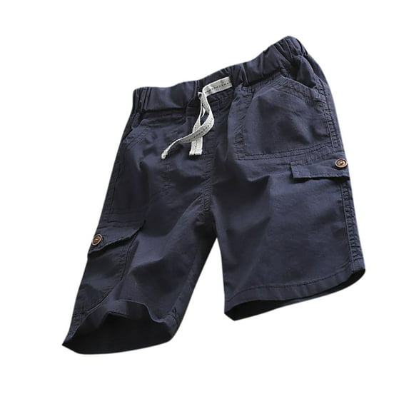 Edvintorg Summer Boys Cargo Shorts Fashion Solid Color Casual Elastic Waist Pocket Work Shorts with Drawstring Children'S Boys Shorts