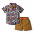 thumbnail image 1 of Edvintorg Summer Children Clothes Boys Clearance Fashion Printed Casual Short-Sleeved Lapel Shirt Shorts Suit With Belt Tie Boys Outfit Sets 6Months-6Years, 1 of 3