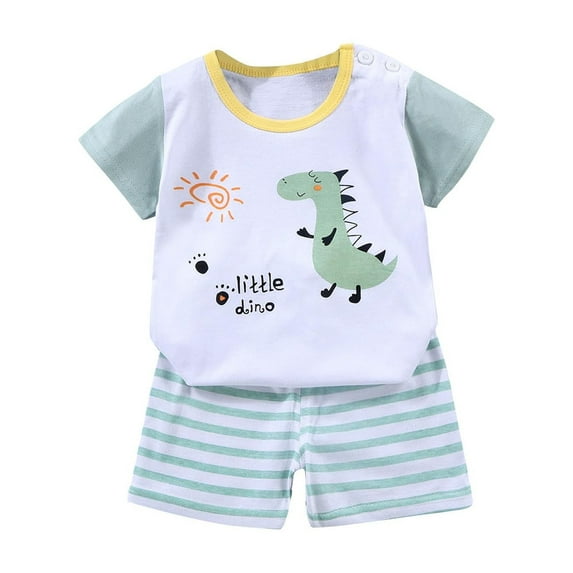 Edvintorg Summer Clothes for Boys Kawaii Cartoons Printed Casual Round Neck Short Sleeve Shirt and Short Sets Cotton Loungewear Kids Clothes Girls 6M-8Y