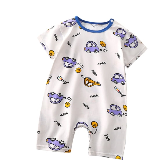 Edvintorg Summer Clothes for Girls Lightweight Cute Printed Crew Neck Short Sleeve Casual Jumpsuit One Piece Rompers Size 0-1