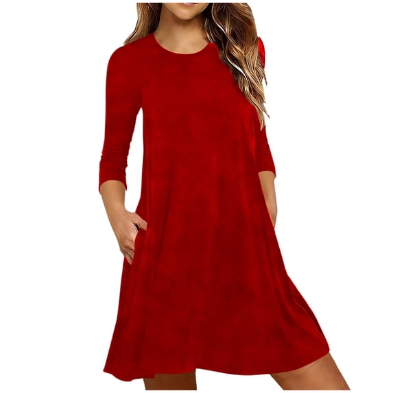 Edvintorg Summer Clothes for Women Lightweight Crewneck 3/4 Sleeve Comfy Dress with Pockets Women Dresses Casual Red Xl