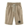 thumbnail image 1 of Edvintorg Summer Cotton Linen Shorts Women High Waist Shorts Women's Print Five Points Casual Drawstring Pants Shorts with Pockets Khaki L, 1 of 6