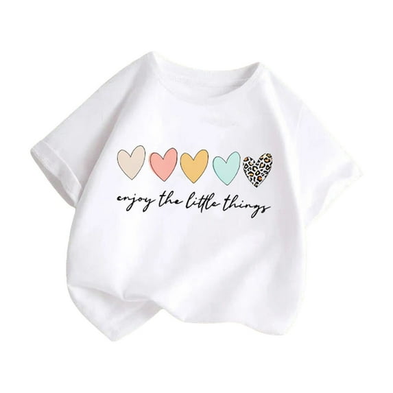 Edvintorg Summer Cotton Shirts for Girls Cute Printed Short Sleeve Crewneck Casual Basic Tee Tops T-Shirts Children Clothes Girls 2-14 Years