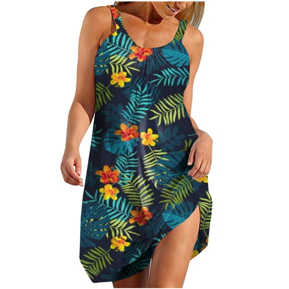 Edvintorg Summer Dresses For Women Beach Floral Tshirt Sundress Casual Boho Tank Dress Vacation Dresses For Women 2024