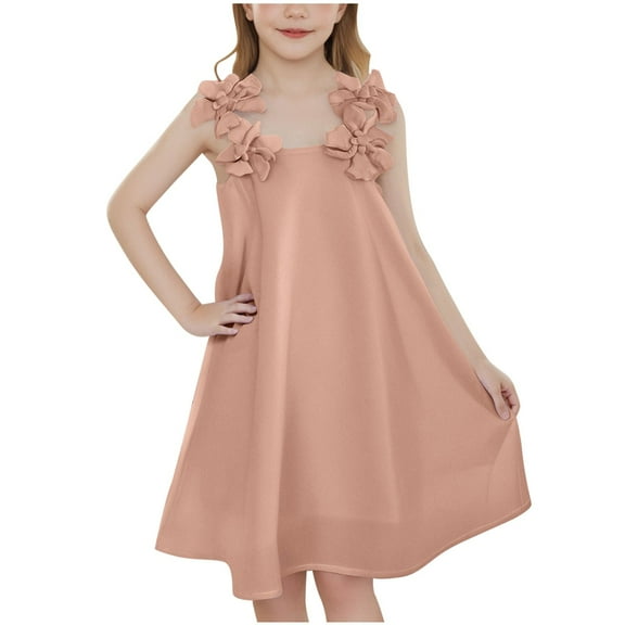 Edvintorg Summer Dresses for Girls 2025 Cute Sleeveless Camisole Princess Dress Solid Color A-Line Dress Children's Beach Vacation Clothes 2-8 Years