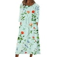 thumbnail image 1 of Edvintorg Summer Dresses for Women 2025 Floral Printed Crew Neck Casual 3/4 Sleeve Dress with Pocket Midi Dresses for Women, 1 of 5
