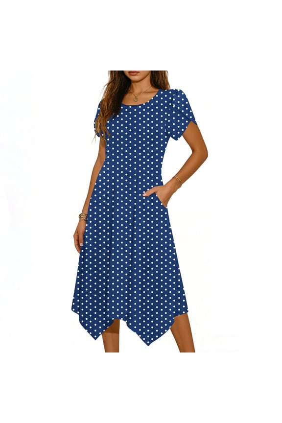 Summer Dresses for Women 2026 Vacation Short Sleeve Casual Midi Dress with Pockets Fashion Beach Clothes