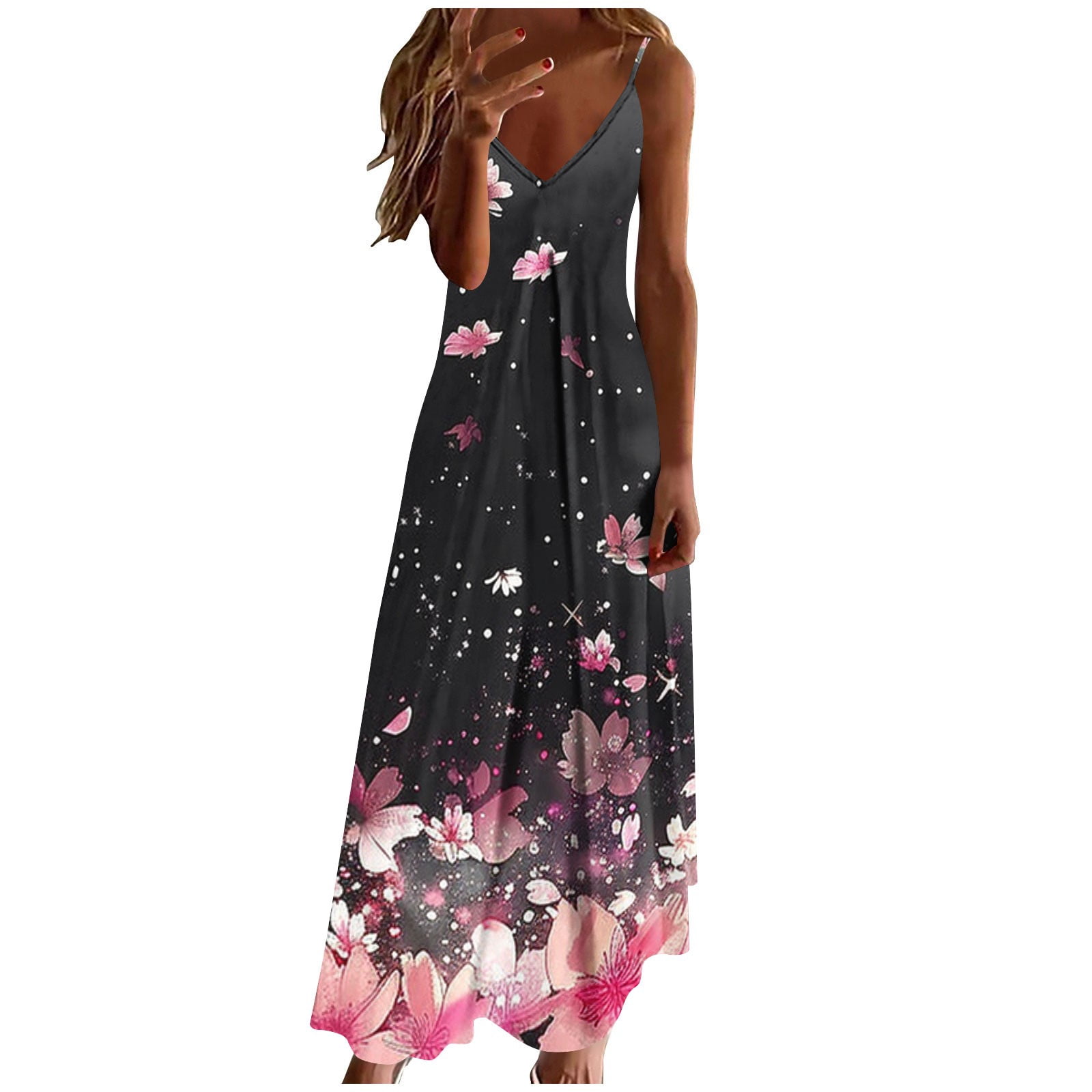 Edvintorg Summer Dresses for Women V-Neck Spaghetti Strap Floral Maxi ...
