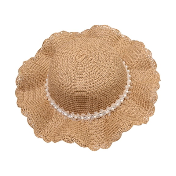 Edvintorg Summer Hat For Kids Girl 2023 Children's Lace Pearllace Pearl Decorated Hat Rope Beach Hat Sun Hat