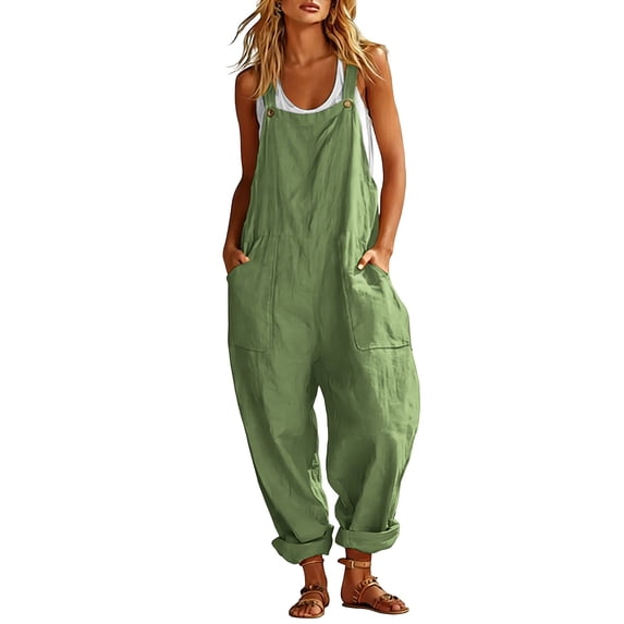 Edvintorg Summer Jumpsuits for Women Sleeveless Casual Loose Tank Cargo Rompers Streetwear Baggy Jumpers with Pockets
