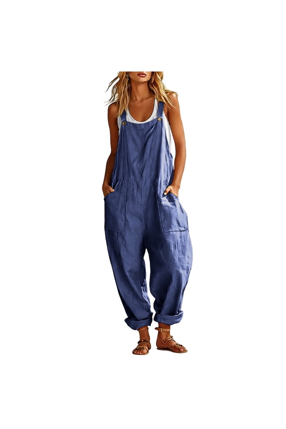 Summer Jumpsuits for Women Sleeveless Casual Loose Tank Cargo Rompers Streetwear Baggy Jumpers with Pockets