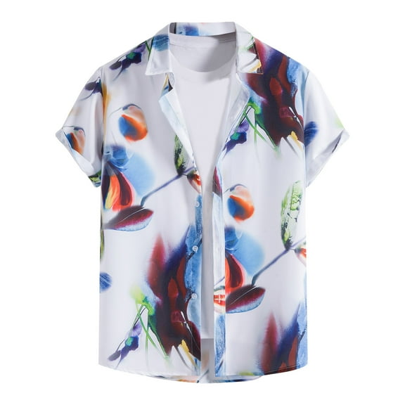 Edvintorg Summer Men's Hawaiian Shirts Vintage Tops Casual Loose Short Sleeve Beach Shirts Hawaiian Vacation Style Shirt Blouse T-Shirt