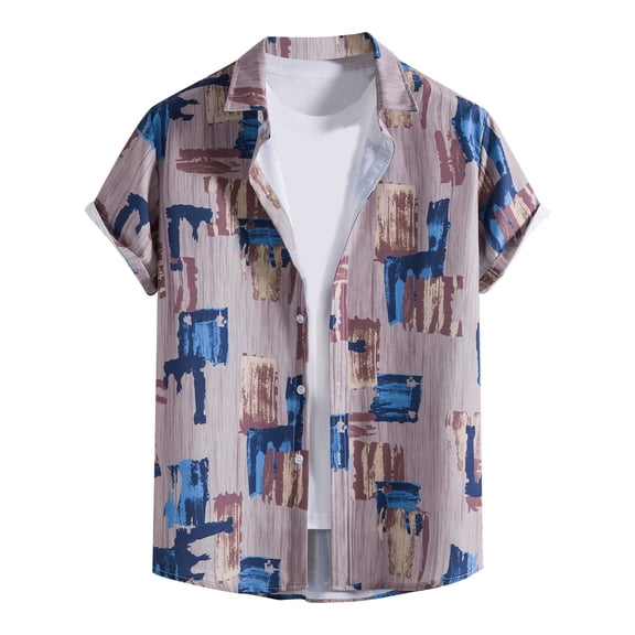 Edvintorg Summer Men's Hawaiian Shirts Vintage Tops Casual Loose Short Sleeve Beach Shirts Hawaiian Vacation Style Shirt Blouse T-Shirt