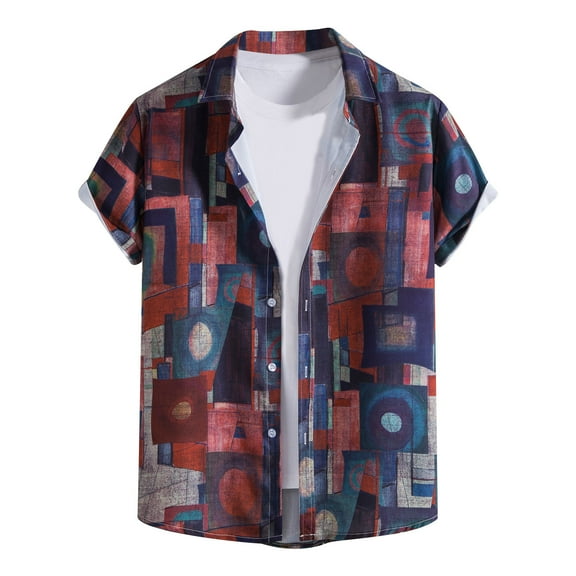 Edvintorg Summer Men's Hawaiian Shirts Vintage Tops Casual Loose Short Sleeve Beach Shirts Hawaiian Vacation Style Shirt Blouse T-Shirt