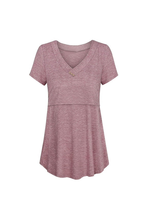 Summer Nursing Clothes for Women Breastfeeding Fashion Solid Color V Neck Casual Breastfeeding Shirts Maternity Tops Pregnancy Clothes for Women Blusas Lactancia Materna