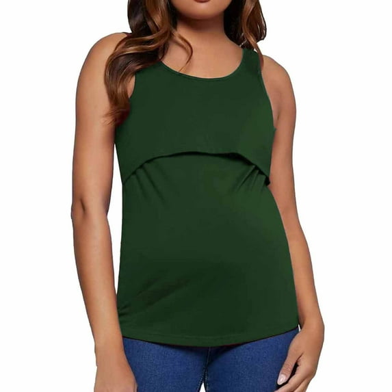 Edvintorg Summer Nursing Tshirt Clearance Women Solid Color Round Neck Casual Maternity Sleeveless Tank Top For Breastfeeding Pregnancy Shirts