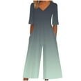 thumbnail image 1 of Edvintorg Summer Rompers for Women 2025 Vintage Gradient Printing Short Sleeve V Neck Back Zipper Wide Leg Jumpsuit with Pocket Casual Loose Overalls for Women, 1 of 5
