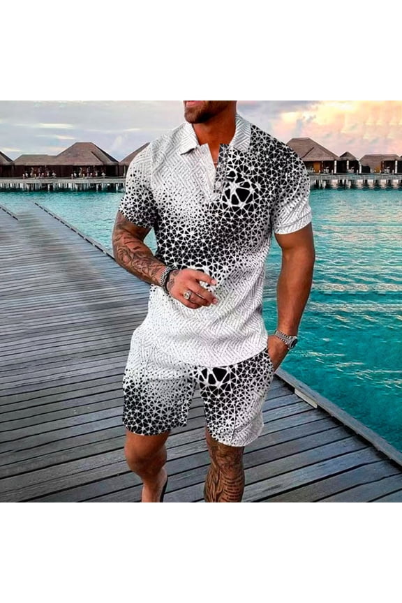Summer Suits for Men 2 Piece Set Men's Track Suits Short Sets Outfits Fashion Street Casual Short Sleeve Shirt and Shorts Set Plus Size Men Clothings Gray L