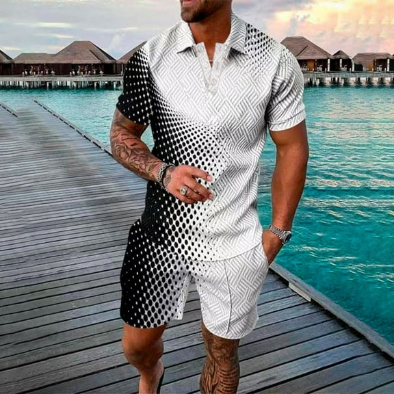 Edvintorg Summer Suits for Men 2 Piece Set Men's Track Suits Short Sets Outfits Fashion Street Casual Short Sleeve Shirt and Shorts Set Plus Size Men Clothings White L
