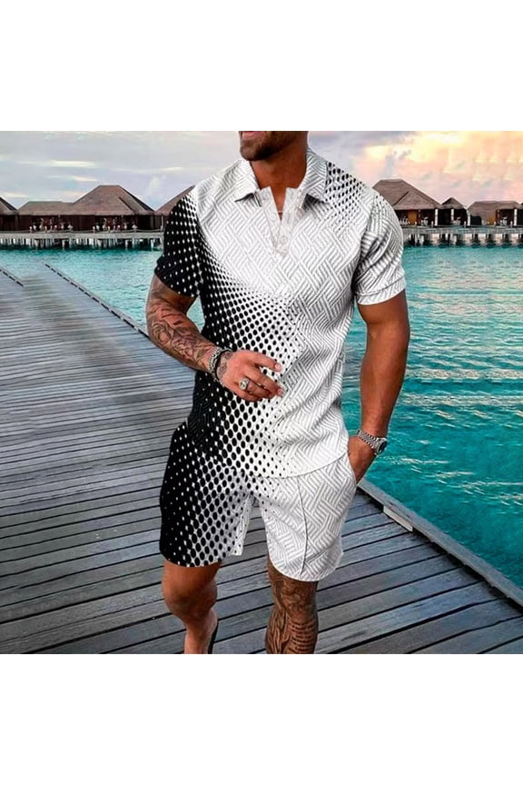 Summer Suits for Men 2 Piece Set Men's Track Suits Short Sets Outfits Fashion Street Casual Short Sleeve Shirt and Shorts Set Plus Size Men Clothings White S
