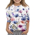 thumbnail image 1 of Edvintorg Summer Tops Shirts for Girls Fashion Flower Printed 3/4 Sleeve Crewneck Pullover Tunic Blouse Fall Casual Tops Kids Clothes Girls 3-12 Years, 1 of 5