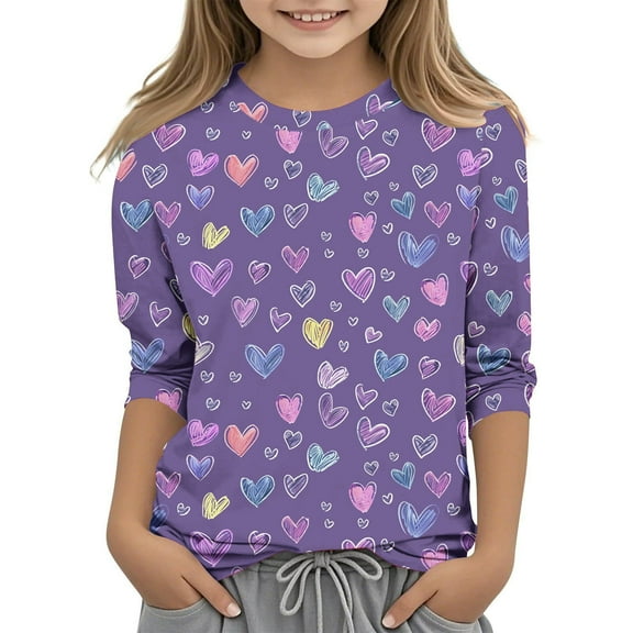 Edvintorg Summer Tops for Girls 2025 Fashion Printed 3/4 Sleeve Round Neck Casual Pullover Shirt Kids T-Shirts Tees 3-12 Years