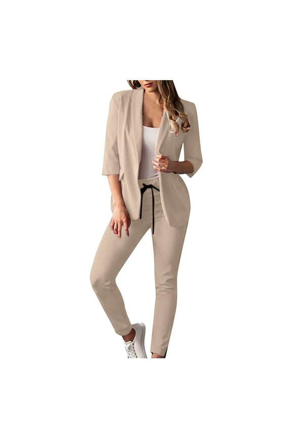 Summer Women's Blazer Suits Two Piece Solid Work Pant Suit for Women Business Office Lady Suits Sets