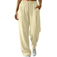 thumbnail image 1 of Edvintorg Sweat Pants for Womens Plus Size Elastic Waisted Wide Leg Sweatpant Loose Casual Drawstring Jogger with Pocket Trendy Womens Clothes S-3XL Beige, 1 of 6