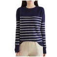 thumbnail image 1 of Edvintorg Sweaters for Women Fashion Striped Crew Neck Long Sleeve Loose Casual Pullover Knit Sweater Women's Clothing S-2XL Navy, 1 of 6
