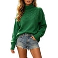 thumbnail image 1 of Edvintorg Sweaters for Women High Neck Casual Pullover Top Long Sleeve Loose Soft Knit Blouse Plus Size Fashion Women Clothing Green S-5XL, 1 of 5