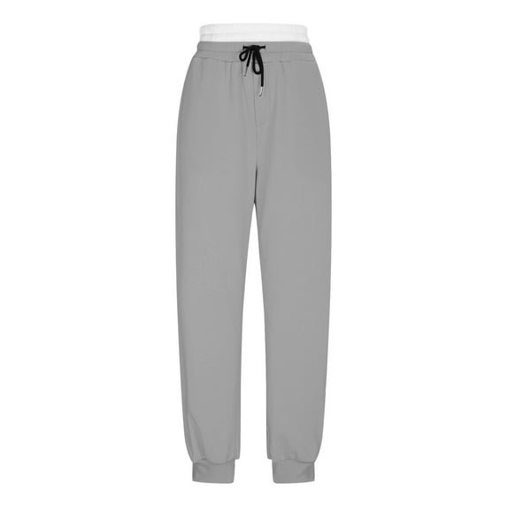 Edvintorg Sweatpants Women Baggy Fashion Solid Color Elastic Waist Casual Pants with Pocket Womens Joggers Plus Size Clothing Gray A XL