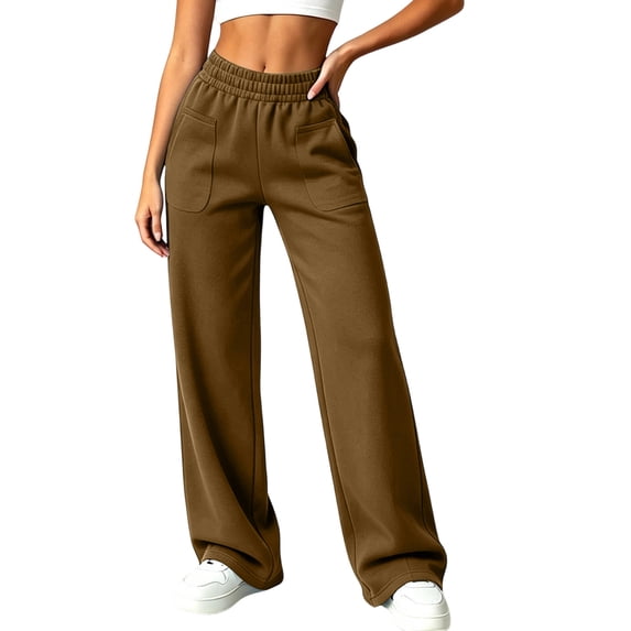 Edvintorg Sweatpants Women Casual Solid Color Loose Jogger Elastic Waisted Wide Leg Athletic Pant with Pocket Women Clothing Coffee S-2XL