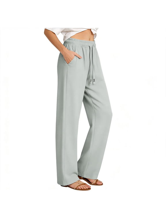 Sweatpants Women Lightweight Quick Dry Elastic Waisted Breathable Athletic Straight Leg Pants with Drawstring Gray S